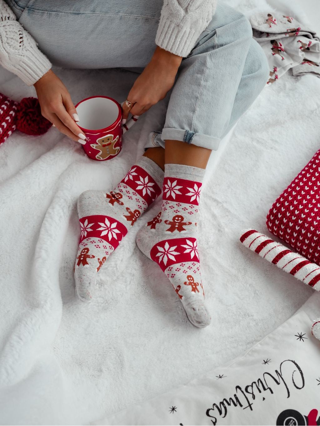 Socken Damen 37/41 aus Baumwolle LEBKUCHEN-MOTIV