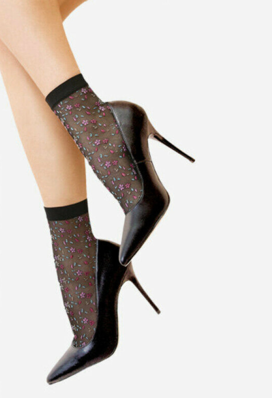 durchsichtige Socken mit Blumen-Muster 20 Den