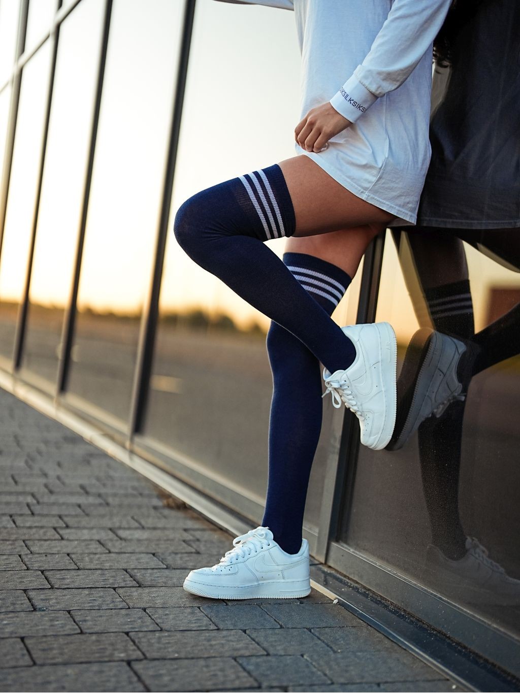 1 Paar Overknees elegante Knie- Overknees- Strümpfe 37/41 Streifen im Bündchen