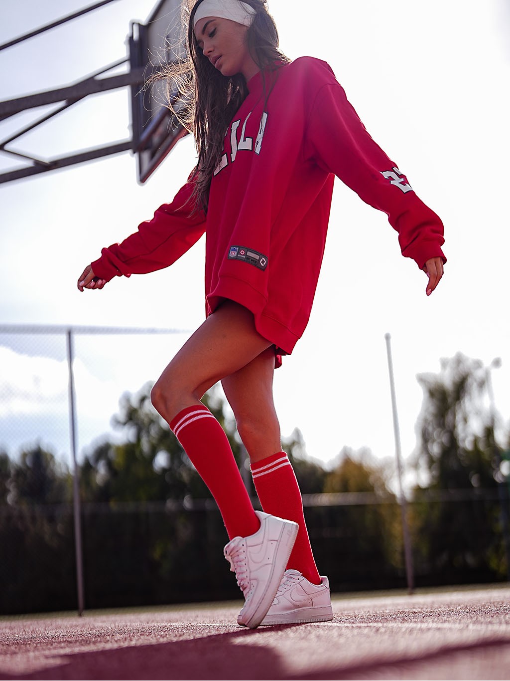 1 Paar moderne Lycille Kniestrümpfe 37/41 aus Baumwolle in rot mit weißen Streifen im Bündchen