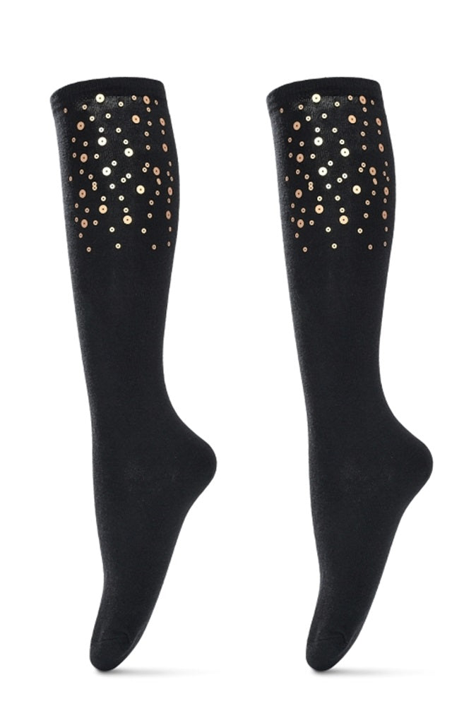 elegante Kniestrümpfe aus Baumwolle mit Glitzer 36/41 für Frauen schwarz NEU
