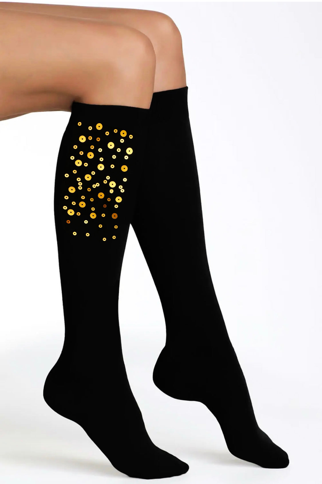 elegante Kniestrümpfe aus Baumwolle mit Glitzer 36/41 für Frauen schwarz NEU