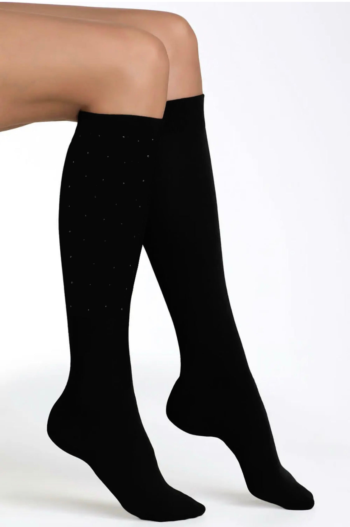 elegante Kniestrümpfe aus Baumwolle mit Glitzer 36/41 für Frauen schwarz NEU