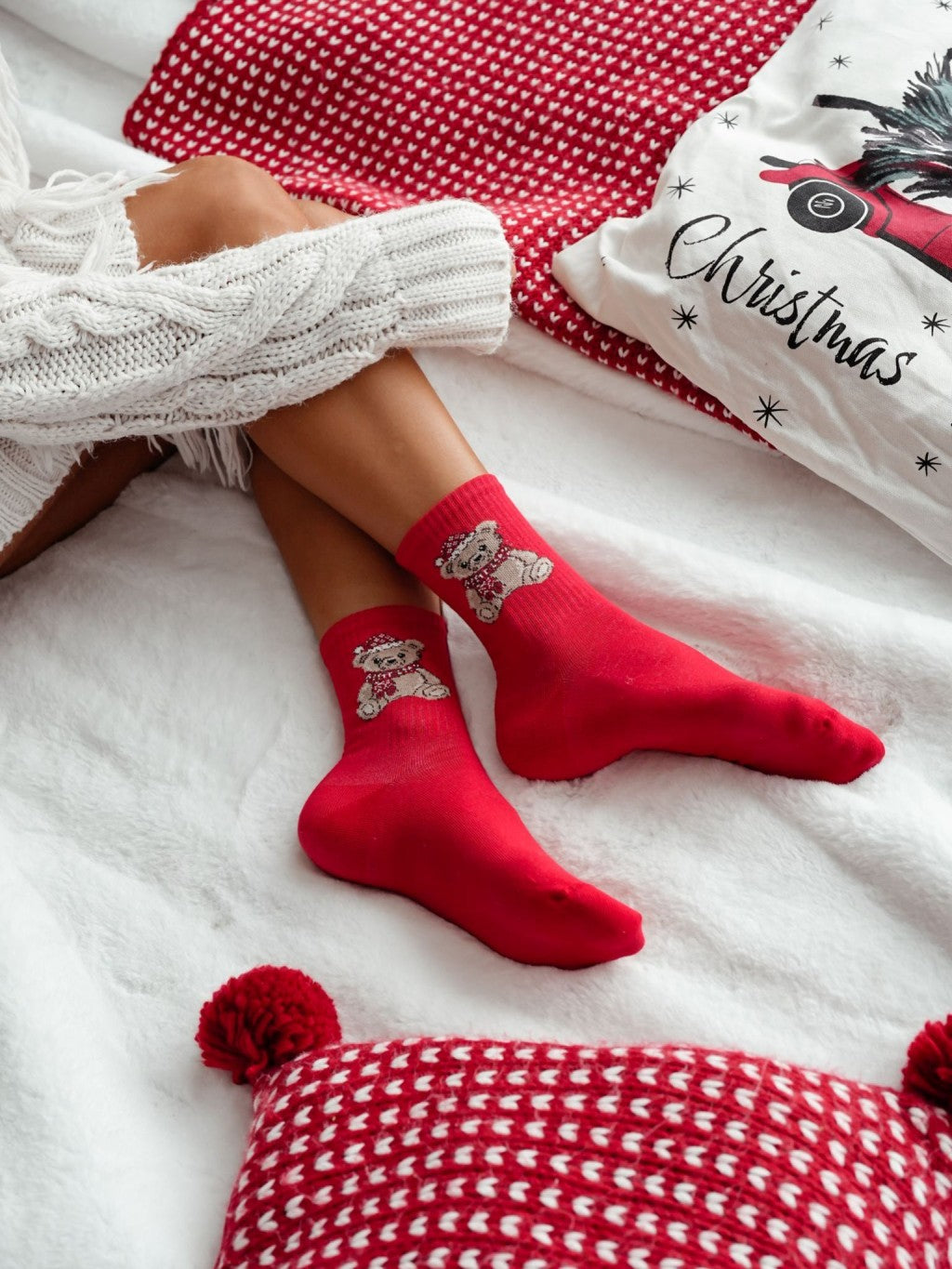 Socken aus Baumwolle 37/41 mit Teddybär-Motiv Weihnachten