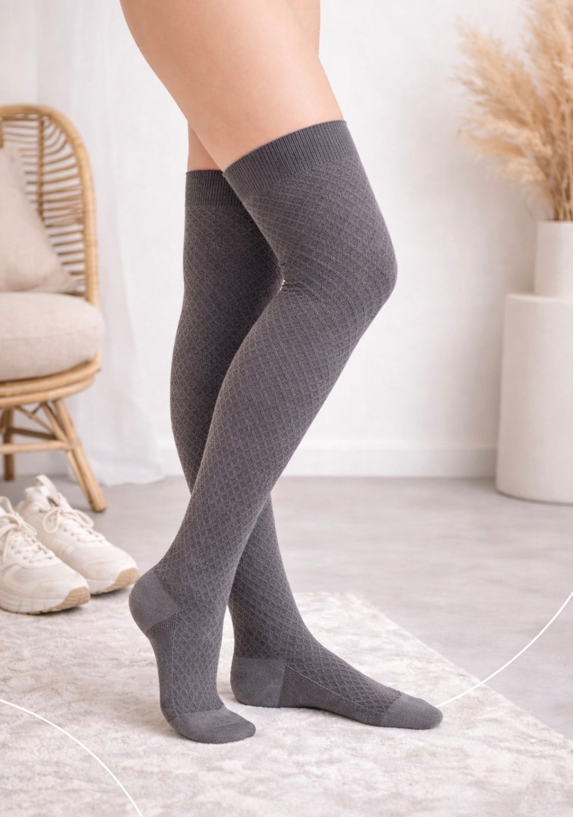 Overknee Strümpfe aus Baumwolle mit Waffelmuster