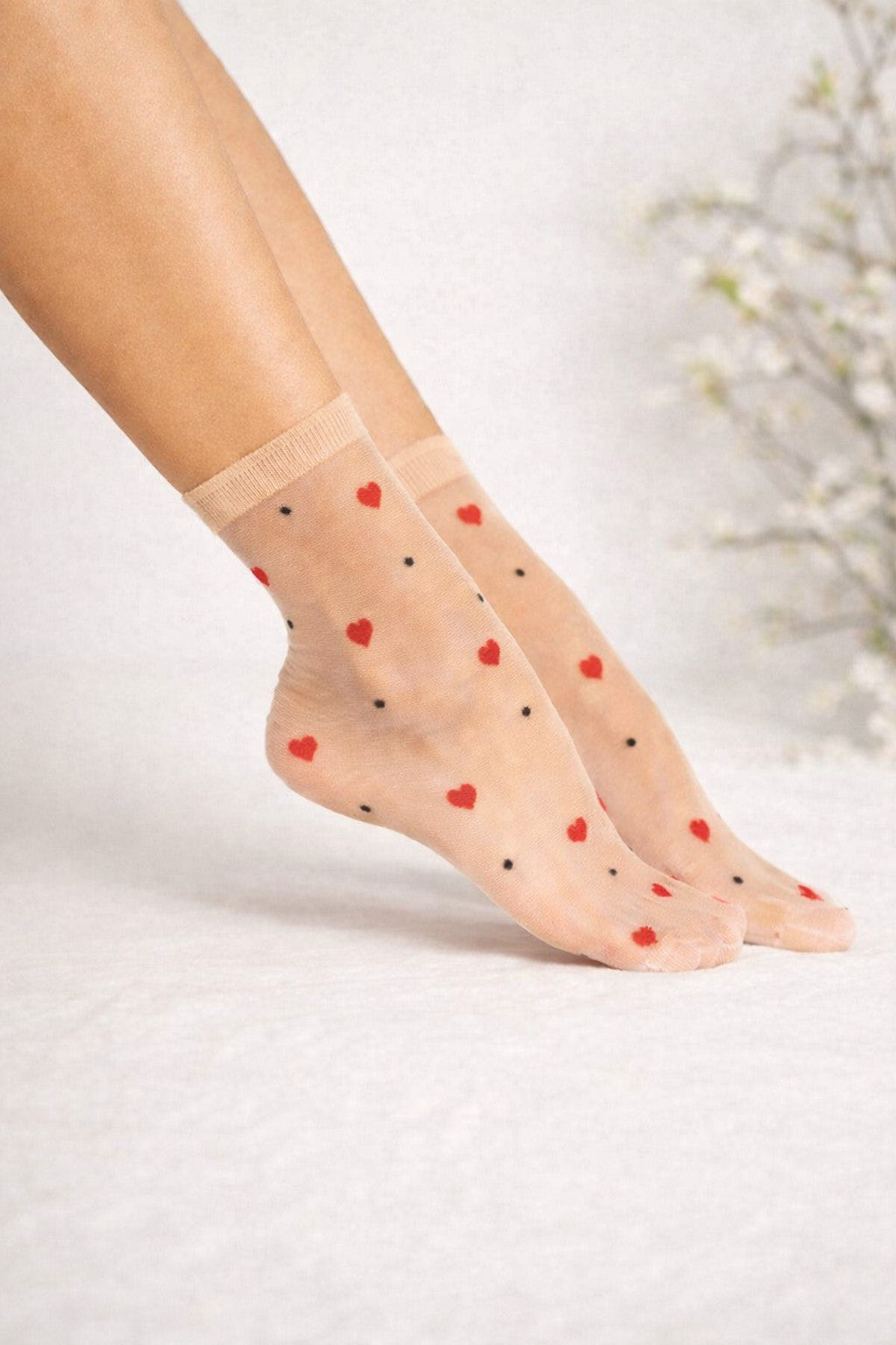 Transparente Herz Socken Damen Mesh Söckchen Beige