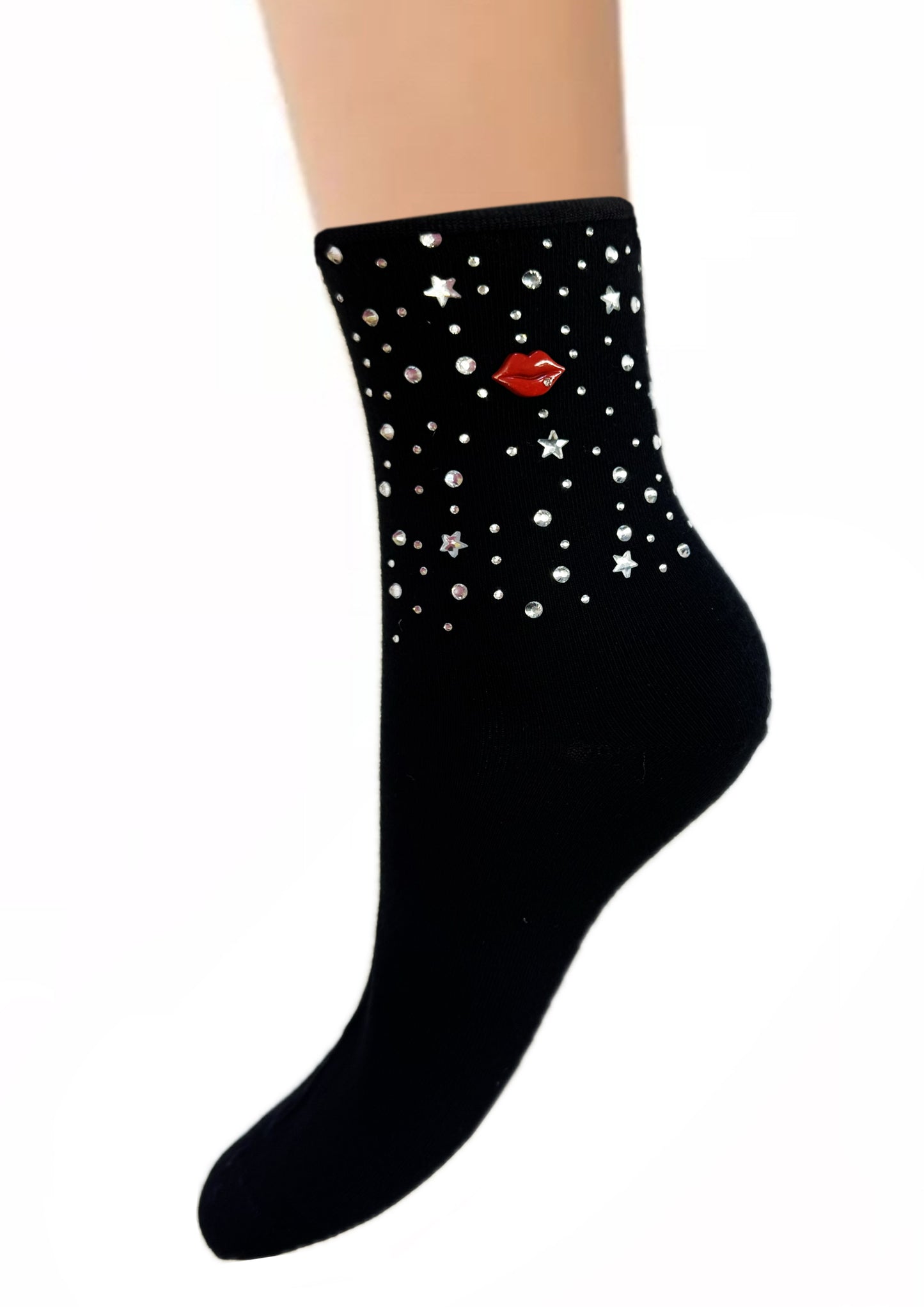 elegante Baumwollsocken mit Glitzer 36/41 für Frauen schwarz NEU