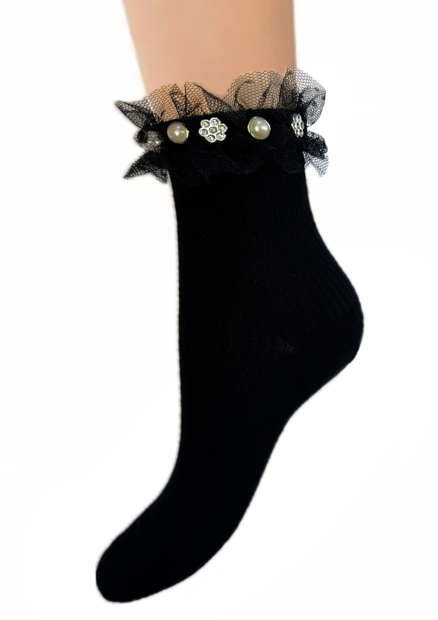 elegante Baumwollsocken mit Glitzer 36/41 für Frauen schwarz NEU