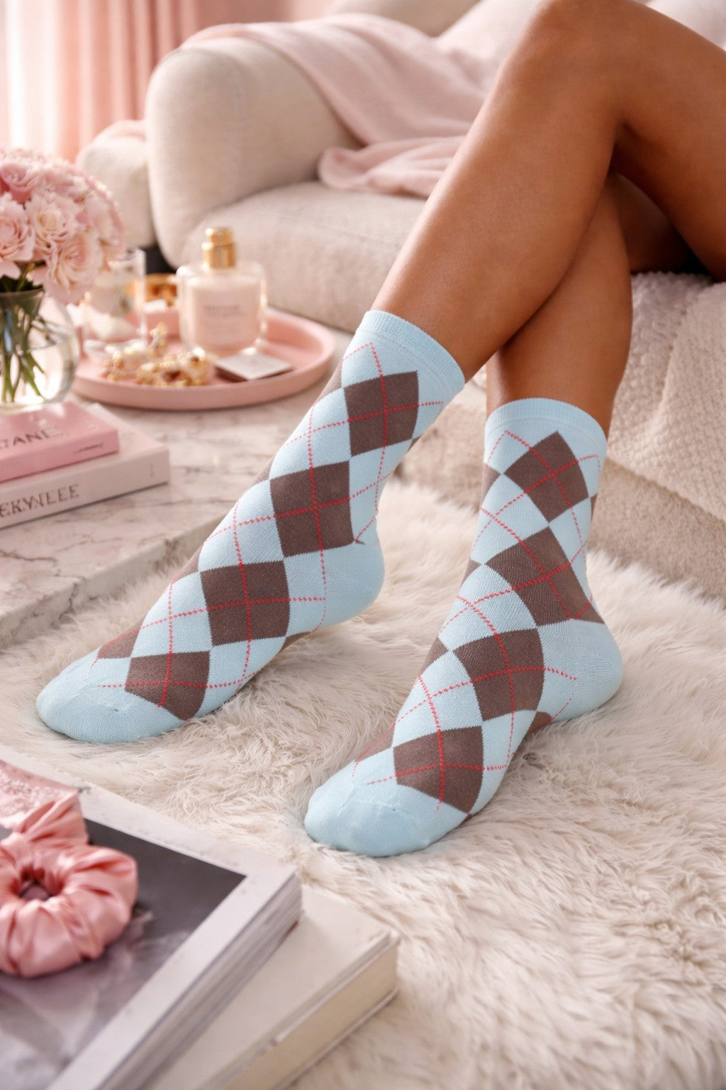 Damen Karosocken 37–41 – Baumwolle, Bequem, Kariert, Stylische Socken