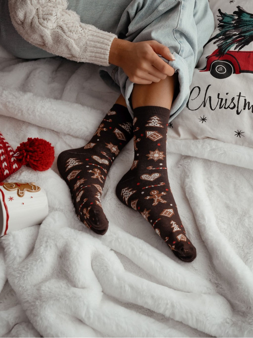 1 Paar Lycille Socken 37/41 aus Baumwolle mit Lebkuchen-Welt-Motiv