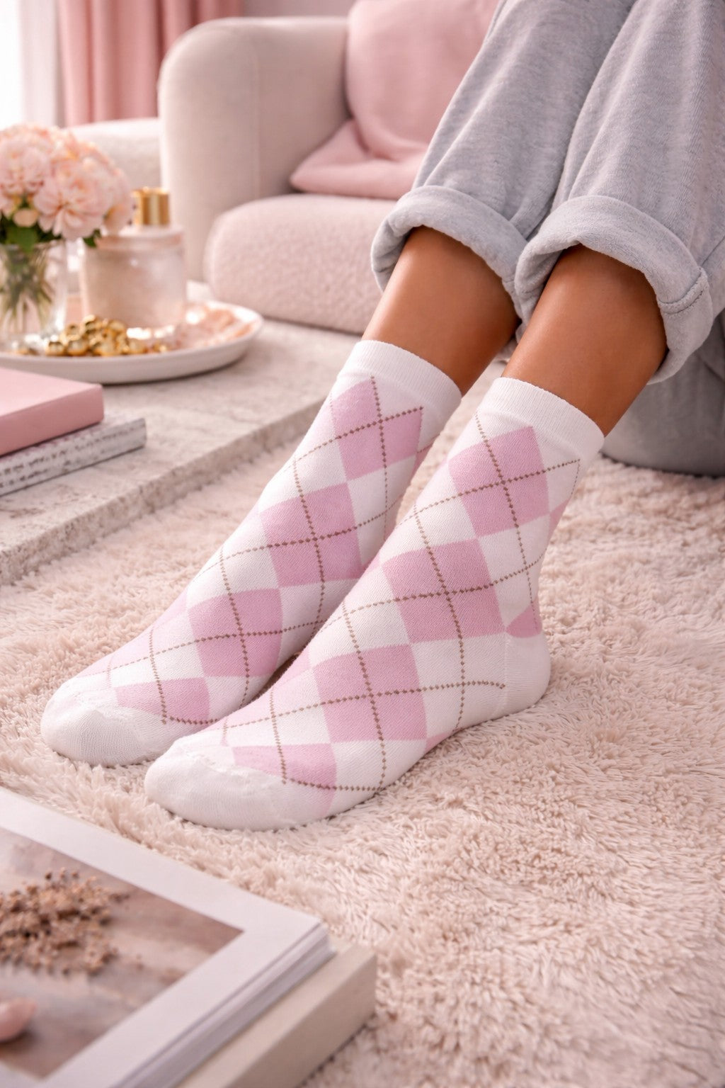 Damen Karosocken 37–41 – Baumwolle, Bequem, Kariert, Stylische Socken