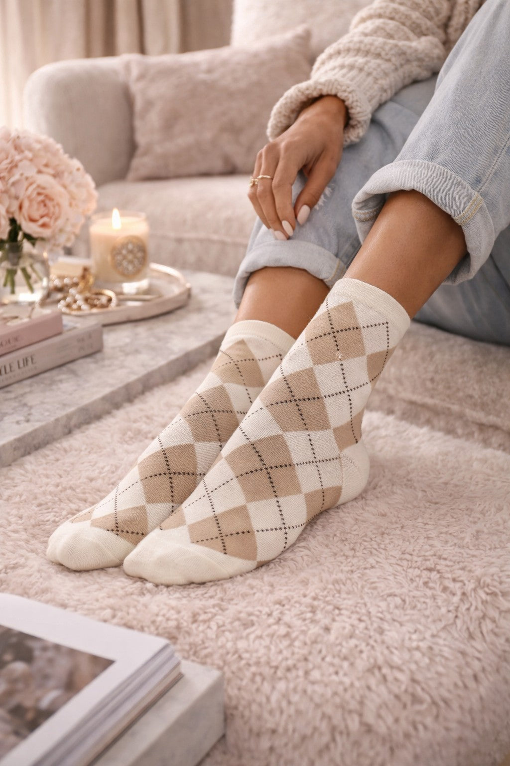 Damen Karosocken 37–41 – Baumwolle, Bequem, Kariert, Stylische Socken