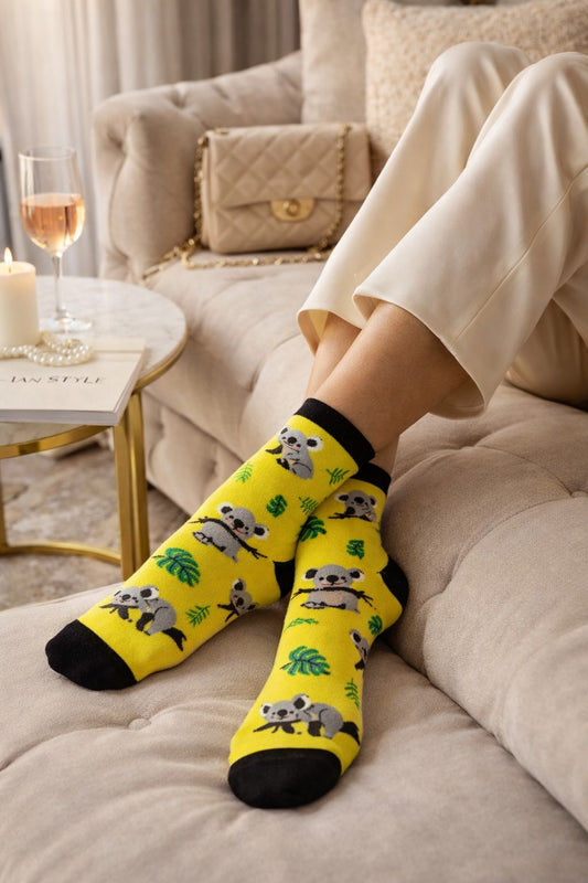 Koala Socken Damen Baumwolle bunt bequem gelb