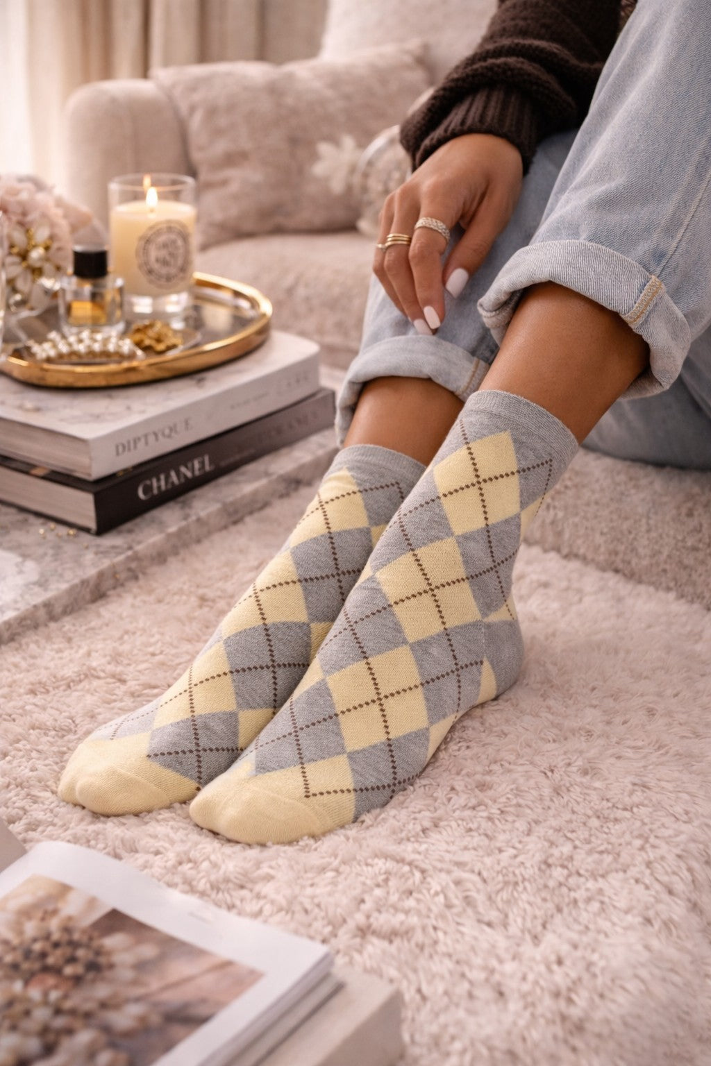 Damen Karosocken 37–41 – Baumwolle, Bequem, Kariert, Stylische Socken