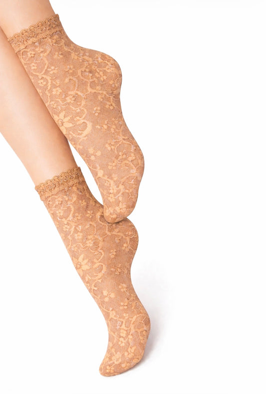 Elegante Spitzen-Söckchen – Transparente Damen Socken mit floralem Muster