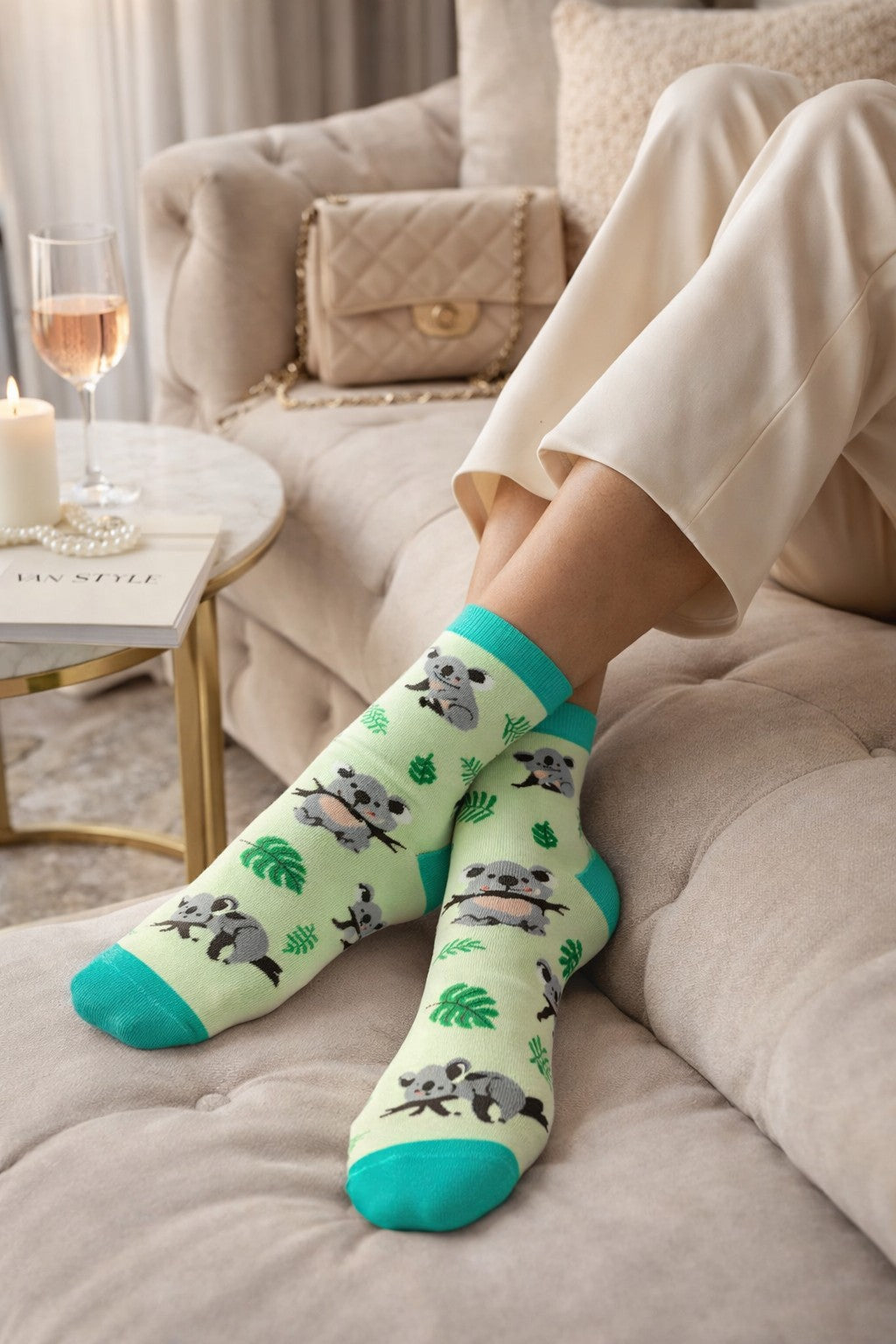 Koala Socken Damen Baumwolle bunt bequem grün