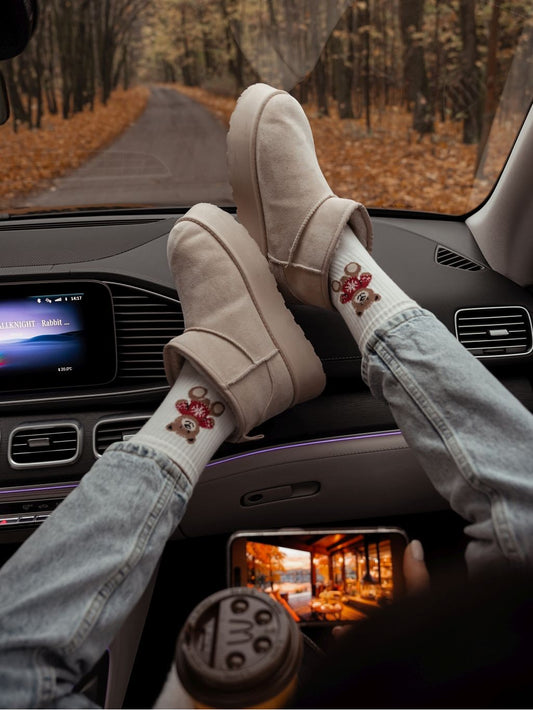 Socken 1 Paar stylische Socken 37/41 aus Baumwolle mit Teddybär-Motiv
