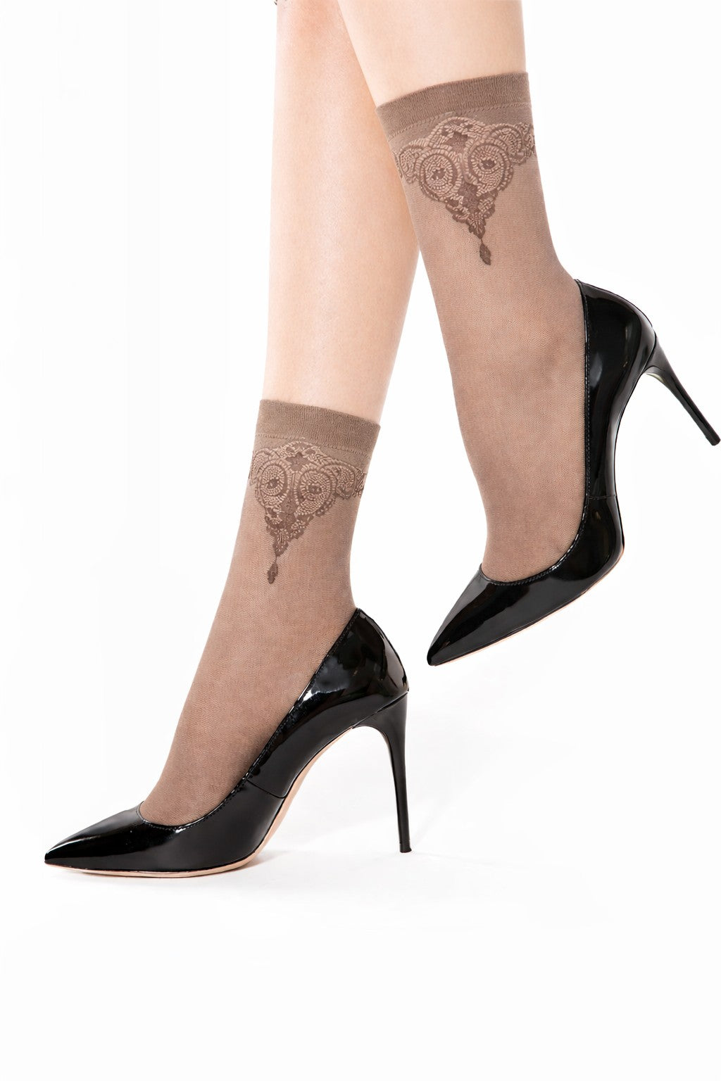 Beige transparente Damen Söckchen mit dekorativer Spitze