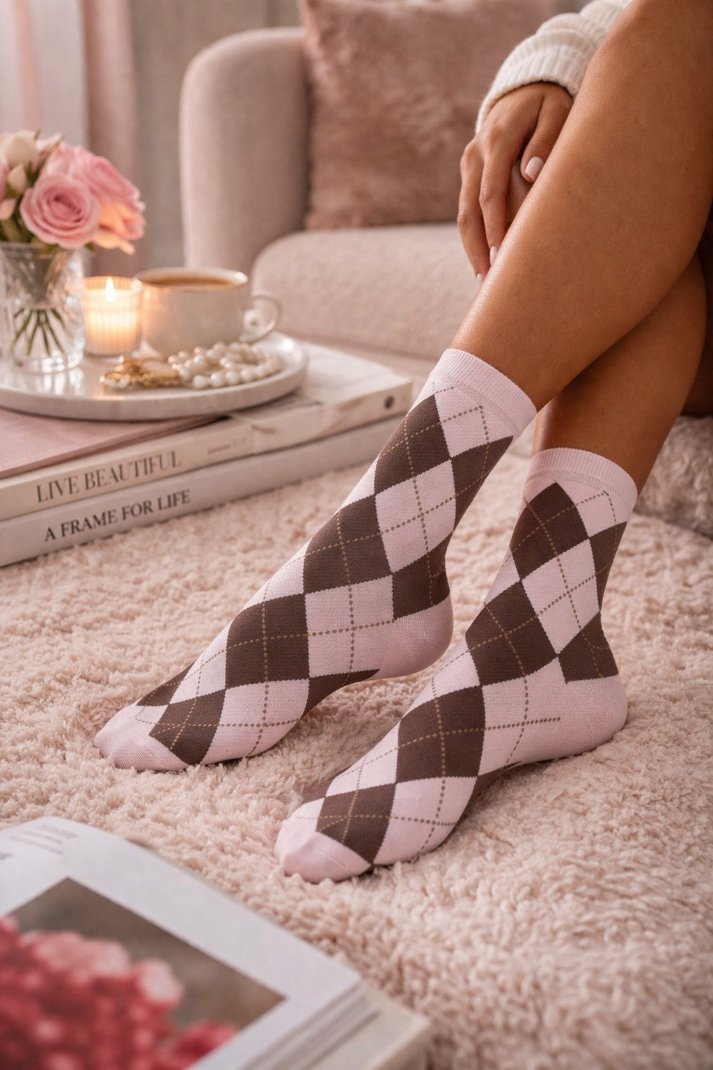 Damen Karosocken 37–41 – Baumwolle, Bequem, Kariert, Stylische Socken