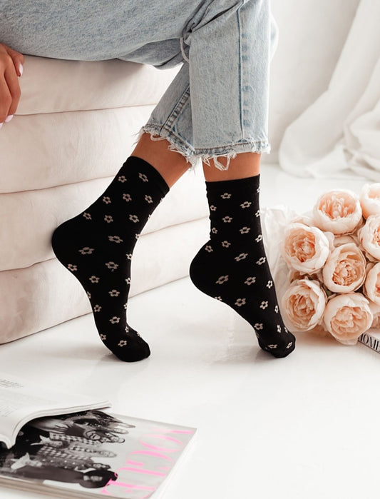 1 Paar moderne Lycille Socken 37/41 aus Baumwolle mit Blumenmotiv