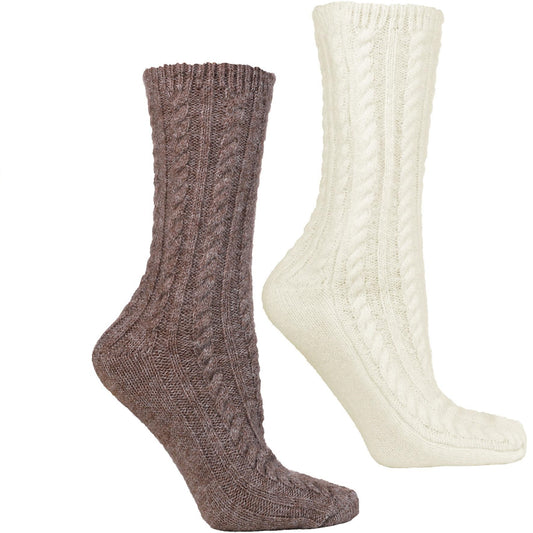 2-er Pack elegante Wollsocken mit Zopfmuster 35/38 für Mädchen und Frauen NEU