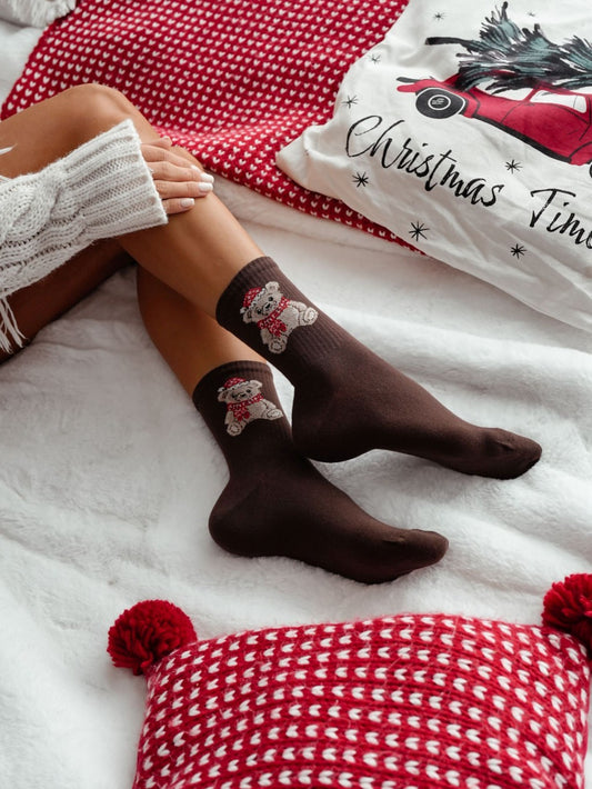Socken aus Baumwolle 37/41 mit Teddybär-Motiv Weihnachten