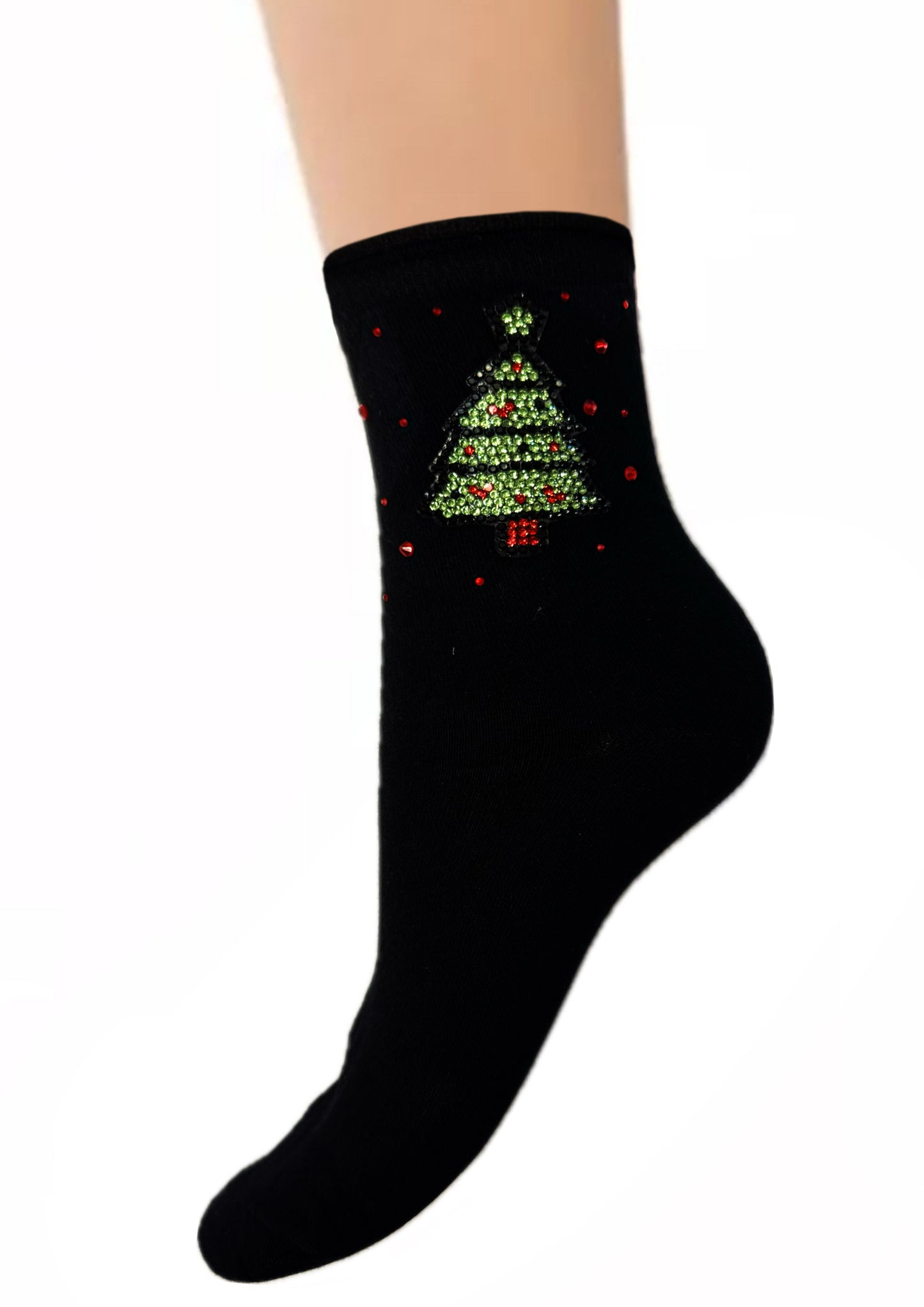 Lycille Socken 37/41 aus Baumwolle 1 Paar stylische mit Strass-Steinchen-Weihnachtsmuster