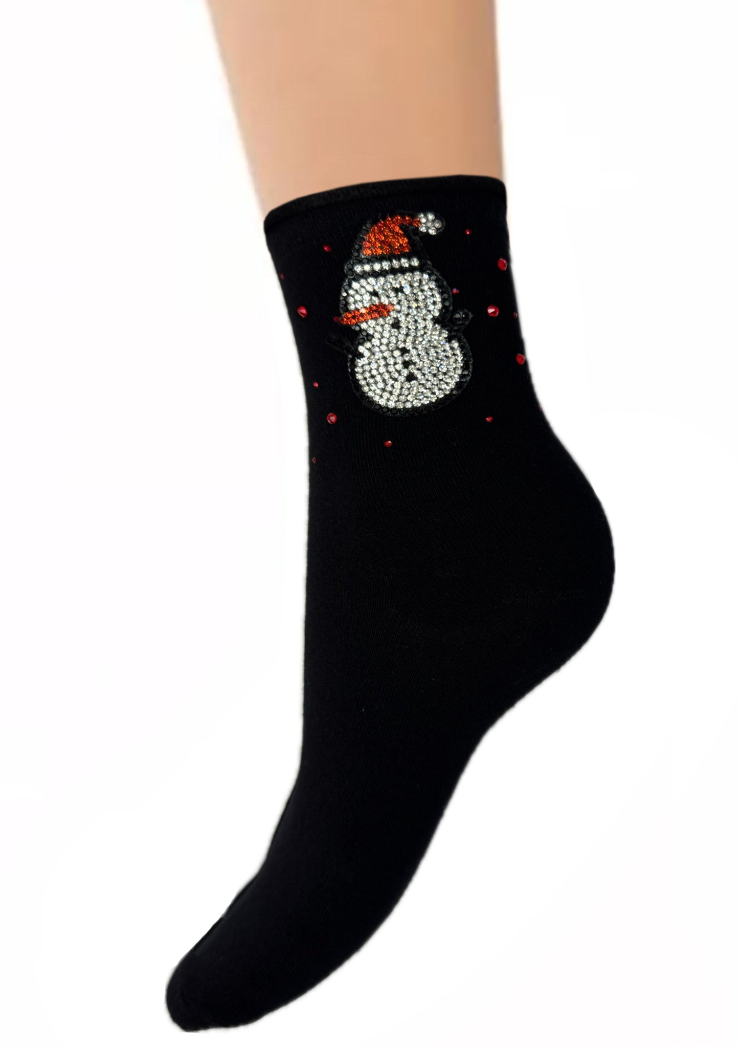 Lycille Socken 37/41 aus Baumwolle 1 Paar stylische mit Strass-Steinchen-Weihnachtsmuster