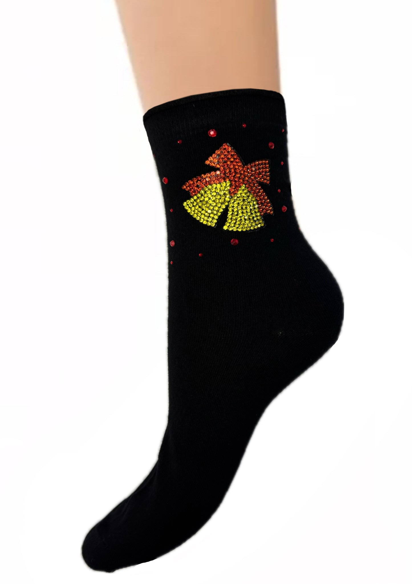 Lycille Socken 37/41 aus Baumwolle 1 Paar stylische mit Strass-Steinchen-Weihnachtsmuster