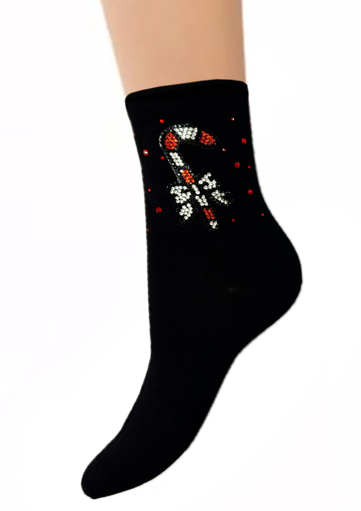 Lycille Socken 37/41 aus Baumwolle 1 Paar stylische mit Strass-Steinchen-Weihnachtsmuster