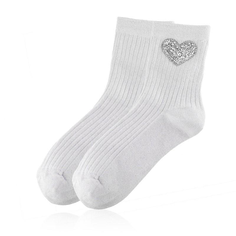 elegante Baumwollsocken mit Glitzer 36/41 für Frauen weiß NEU