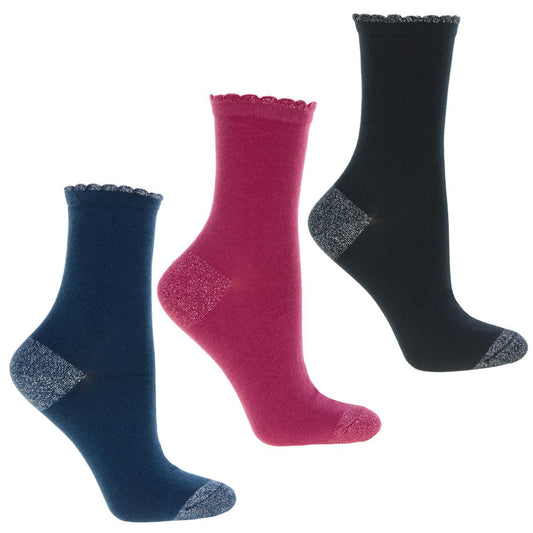 3-er Pack elegante Baumwollsocken mit Glitzer 35/38 für Mädchen und Frauen NEU