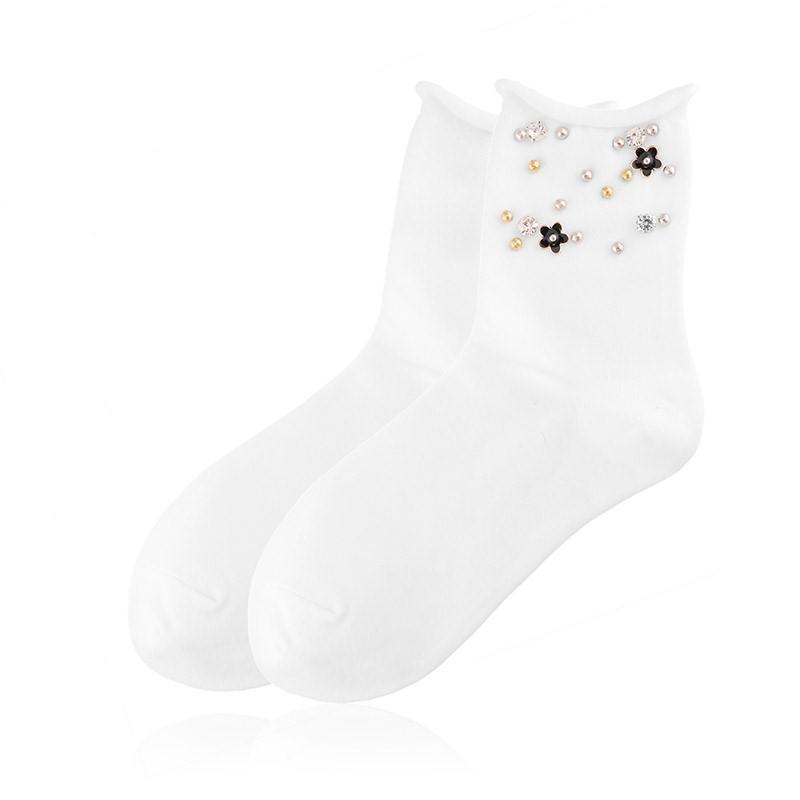 elegante Baumwollsocken mit Glitzer 36/41 für Frauen weiß NEU