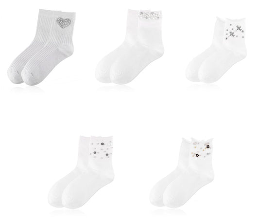 elegante Baumwollsocken mit Glitzer 36/41 für Frauen weiß NEU