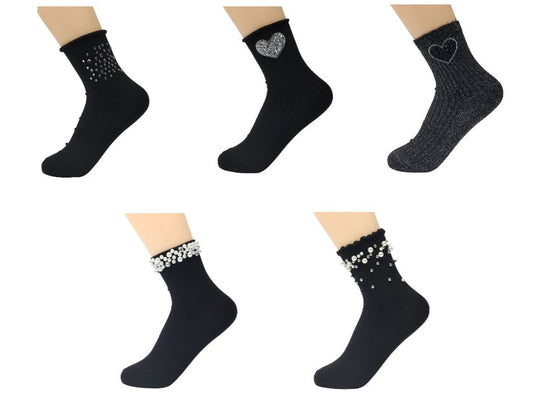 elegante Baumwollsocken mit Glitzer 36/41 für Frauen schwarz NEU