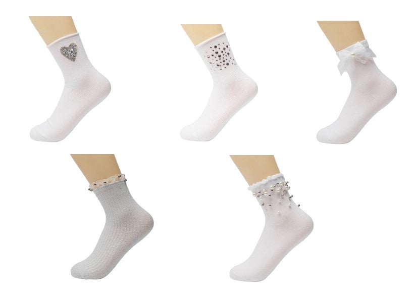 elegante Baumwollsocken mit Glitzer 30/35 für Mädchen weiß NEU